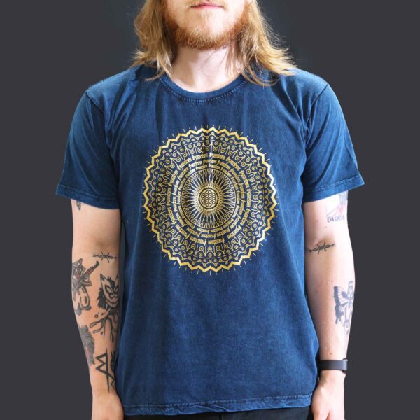 Koszulka Stone Washed L – Mandala – Niebieska