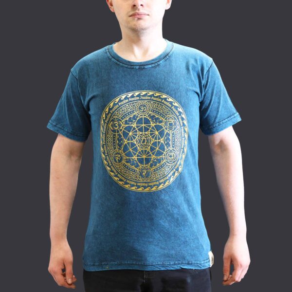 Koszulka Stone Washed S – Czakry – Niebieska