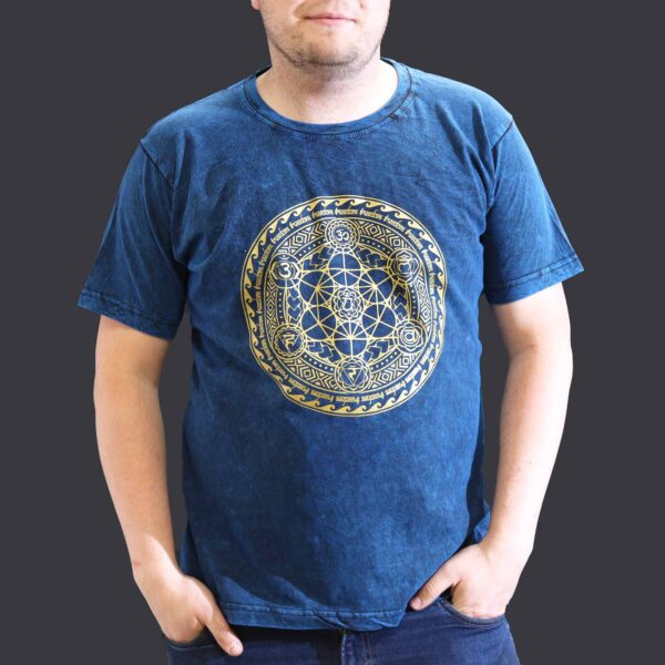 Koszulka Stone Washed XL – Czakry – Niebieska