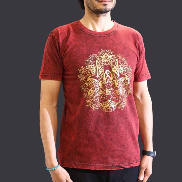 Koszulka Stone Washed M – Hamsa – Bordowa - obrazek 2