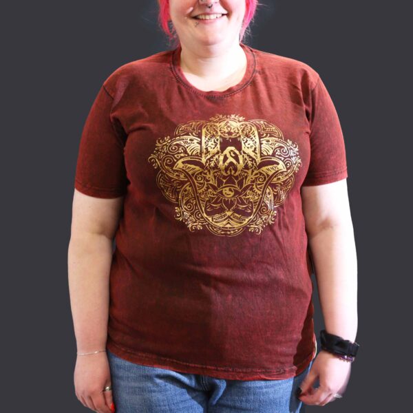 Koszulka Stone Washed XL – Hamsa – Bordowa - obrazek 2