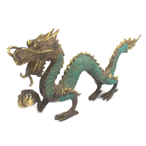 figurka smoka feng shui z mosiadzu 27 cm smok z kula