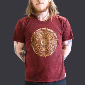 Koszulka Stone Washed L – Mandala – Bordowa