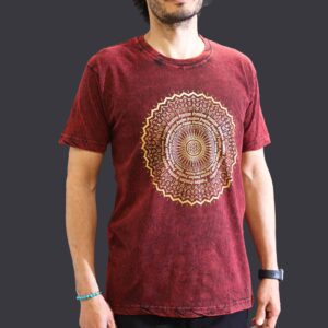 Koszulka Stone Washed M – Mandala – Bordowa
