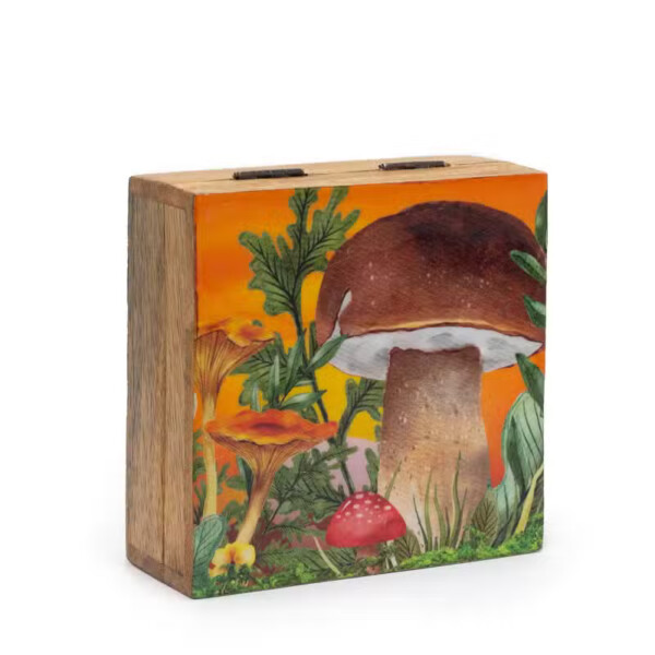pudelko z drewna mango 13 5 x 13 5 x 6 cm grzyby bordowy