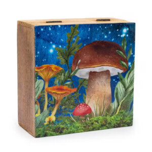 pudelko z drewna mango 15 x 17 5 x 8 cm grzyby turkusowy