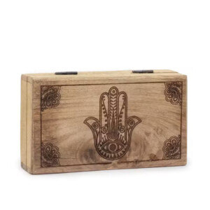 pudelko z drewna mango 17 x 10 x 4 2 cm hamsa czarne grawerowane wykonczenie