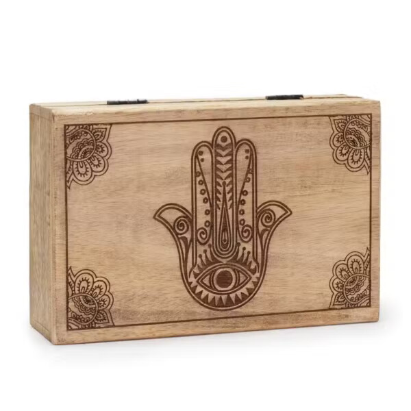 pudelko z drewna mango 21 5 x 14 x 6 3 cm hamsa czarne grawerowane wykonczenie