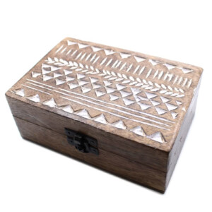 pudelko z drewna mango bielone 15x10 cm wzor aztecki