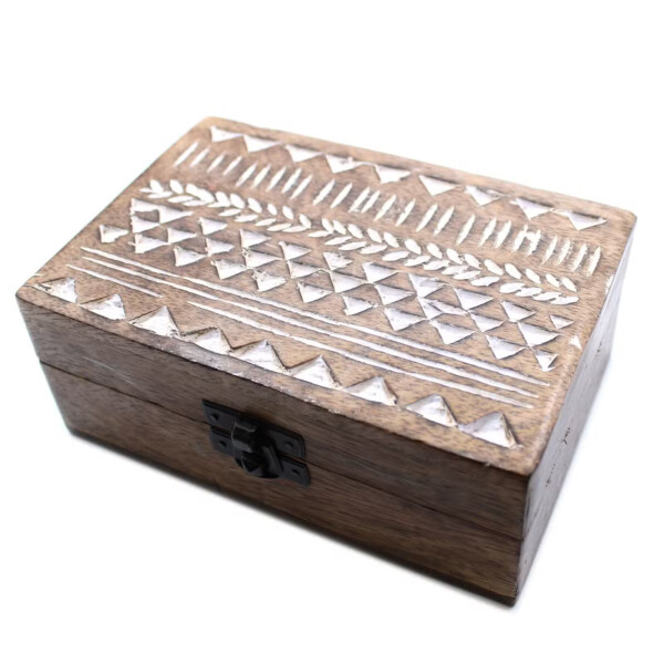 pudelko z drewna mango bielone 15x10 cm wzor aztecki