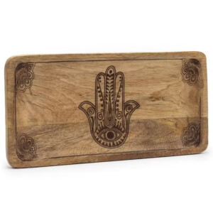 taca z drewna mango 30 x 15 x 2 5 cm hamsa czarne grawerowane wykonczenie