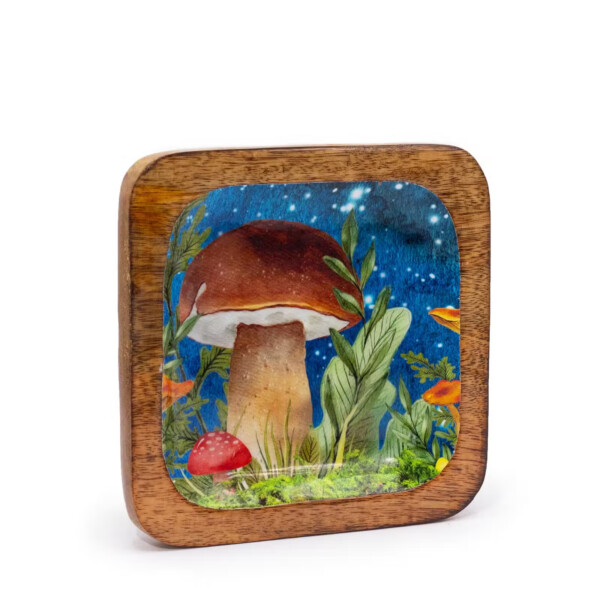 tacka na drobiazgi z drewna mango 15 x 15 x 2 5 cm grzyby turkusowy