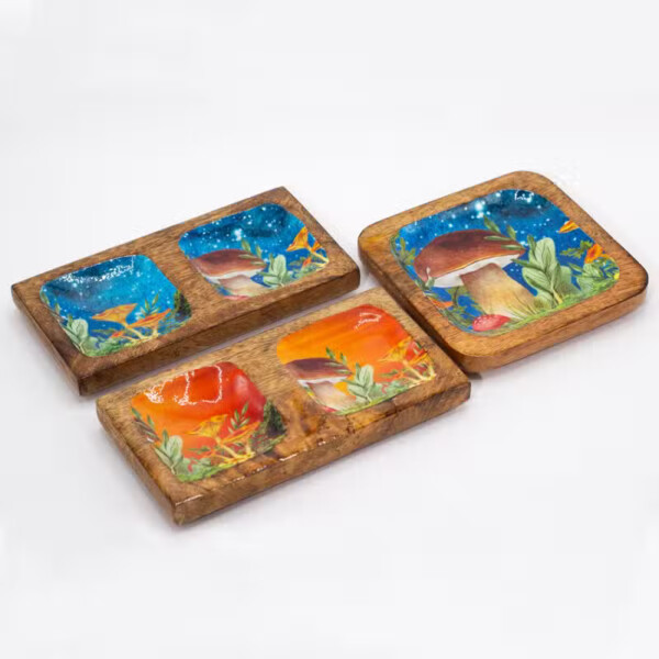 tacki na drobiazgi z drewna mango grzyby