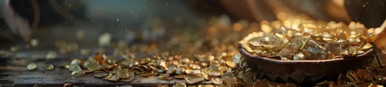 magiczne kamienie w złotej misie rozsypane na drewnianym stole